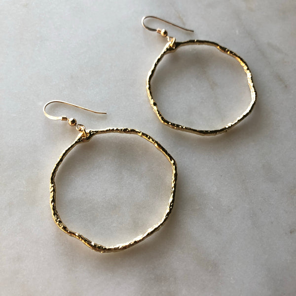Gold hammered hoops