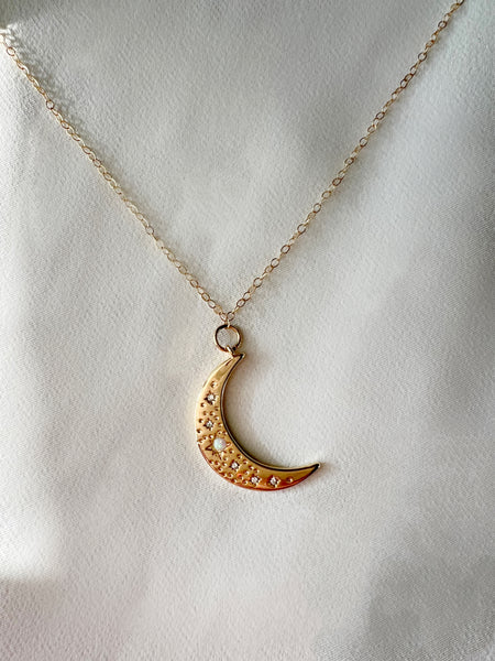 Gold Opal Moon Necklace