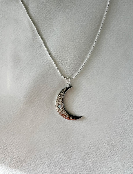 Silver Opal Moon Necklace
